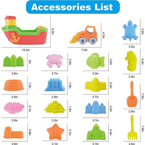 DraMosary 19pcs Beach Sand Toys Set for Kids with Boat Excavator Shovel Tool ... - Picture 5 of 11